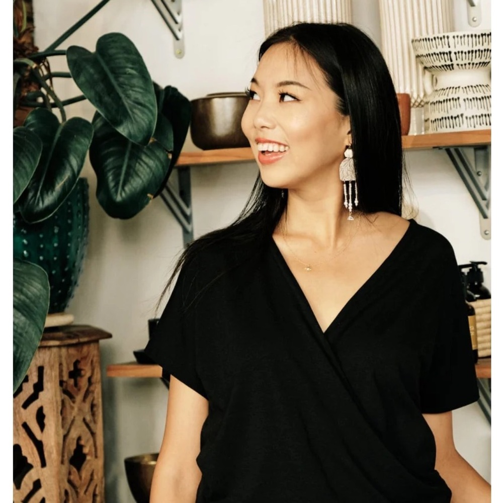 Gently loved Black wrap top. Large